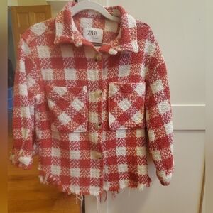 Zara Red and White Checkered Jacket